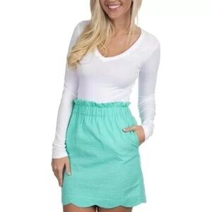 ❤️Lauren James - Dark Mint Seersucker Scalloped Skirt - L